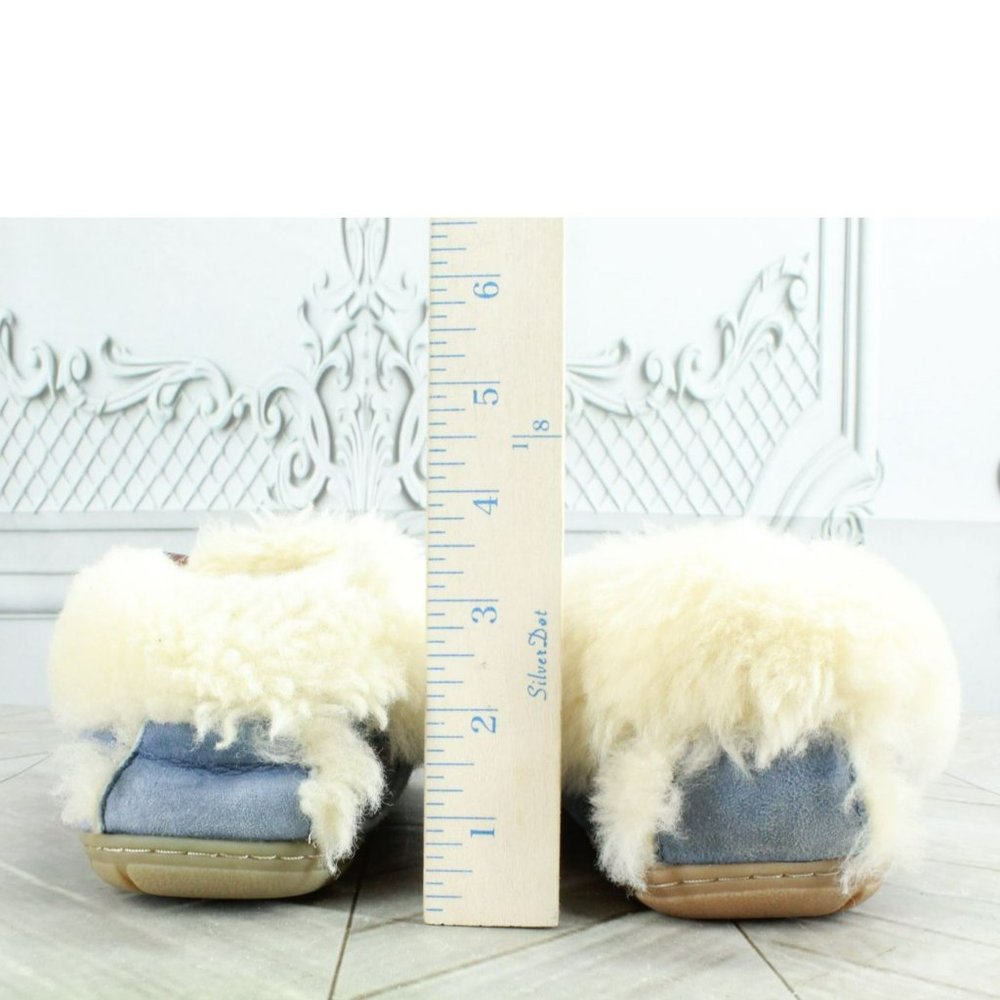 LL Bean Blue Suede Wicked Good Shearling Lined Moccasin Slippers Size 8 M - Picture 6 of 9